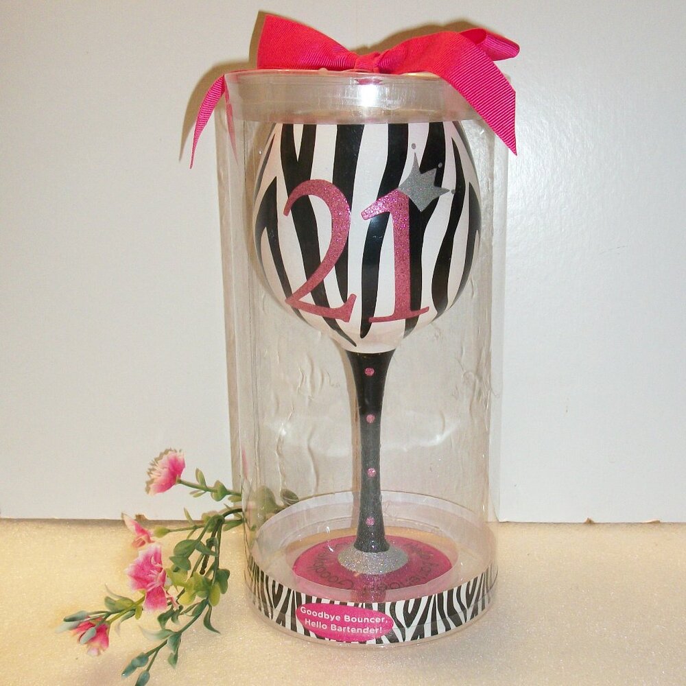 MUD PIE 16oz NWT Happy 21st Birthday Hand Painted Wine Glass